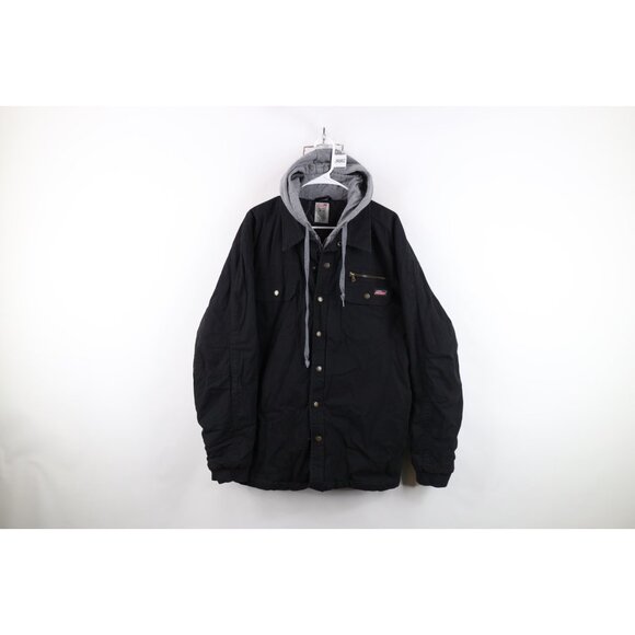 Vtg Y2K Dickies Mens XL Distressed Quilted Canvas Hooded Shirt Jacket Jac Shirt - Picture 1 of 16
